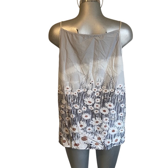 Floral Daisy Field Cami Tank Top Ethereal Lightweight Coastal Spring Garden Boho - Picture 5 of 8